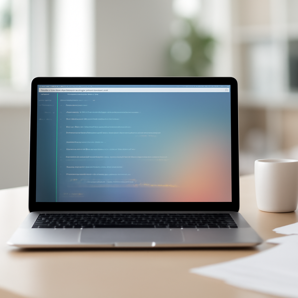 Laptop screen on a modern office desk with a blurred code editor open.