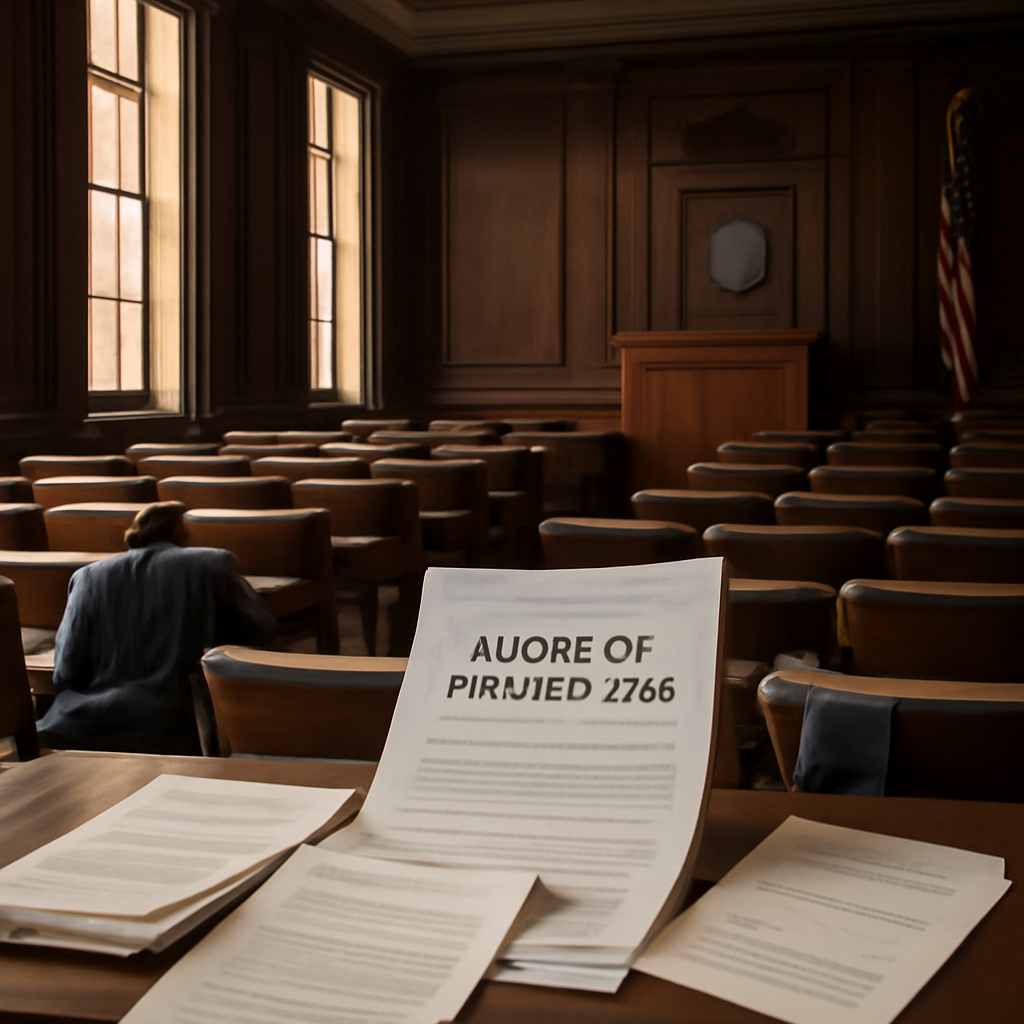 Empty wood-paneled House of Representatives chamber with rows of congressional seats facing a central podium in Washington…
