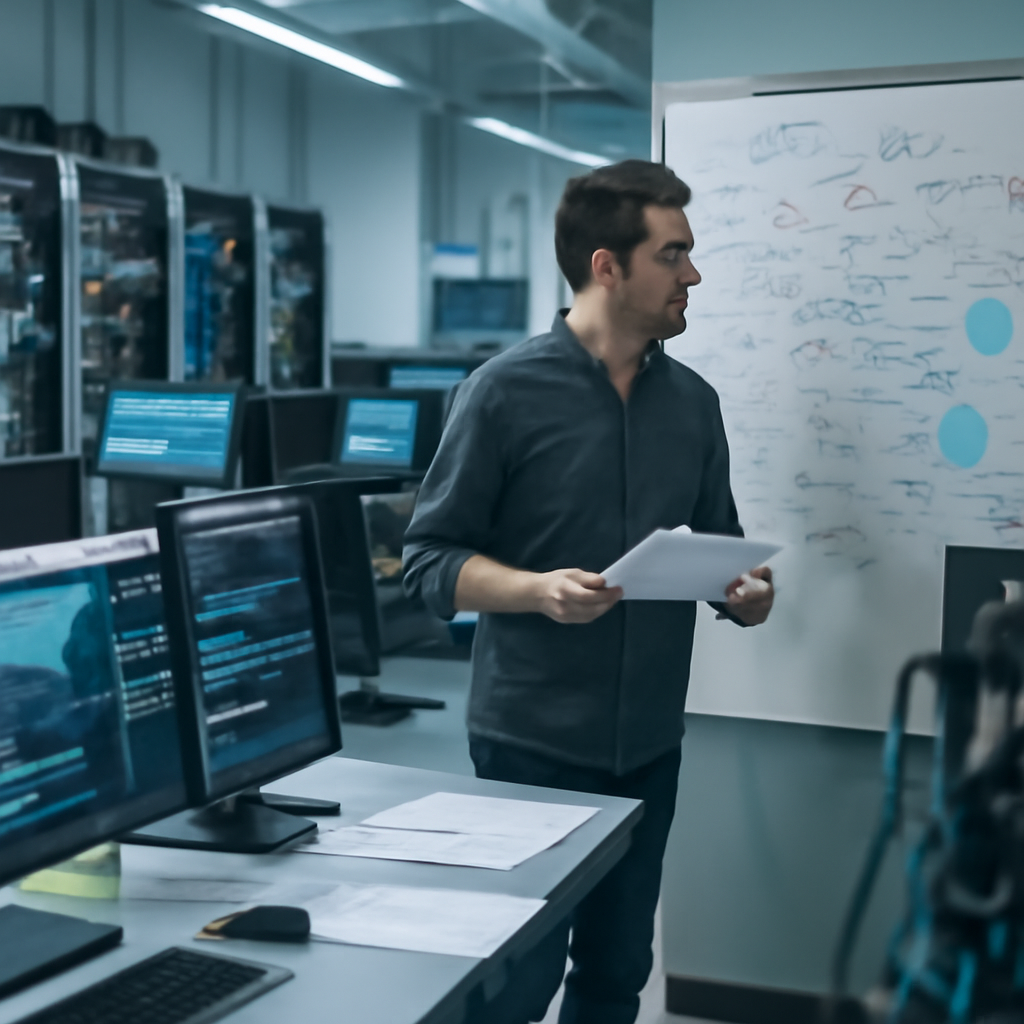 Technician inspects network infrastructure, highlighting hidden gaps in security tools.