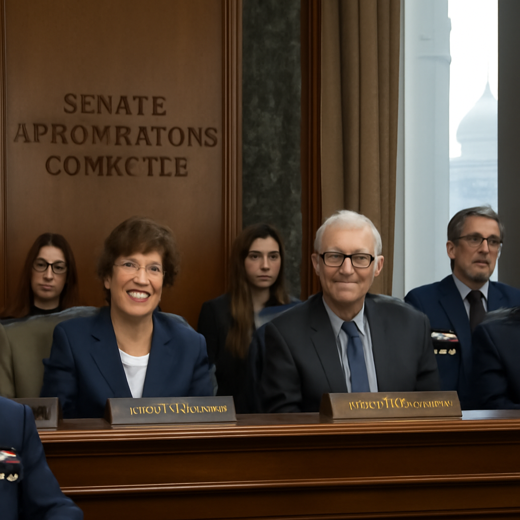 Senator Susan Collins and Senator Mitch McConnell at a Senate Appropriations Committee hearing with Air and Space Force…