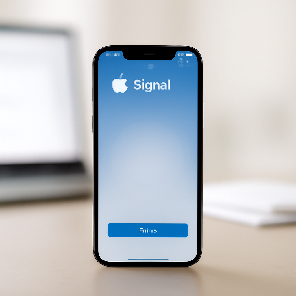 Smartphone displaying Signal conversation interface with verification process on screen.