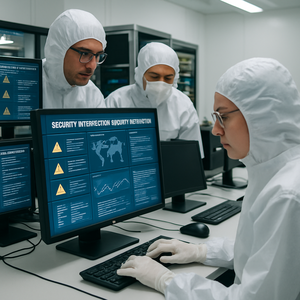 Researchers work together at a central workstation to integrate multiple Security Information and Event Management systems,…