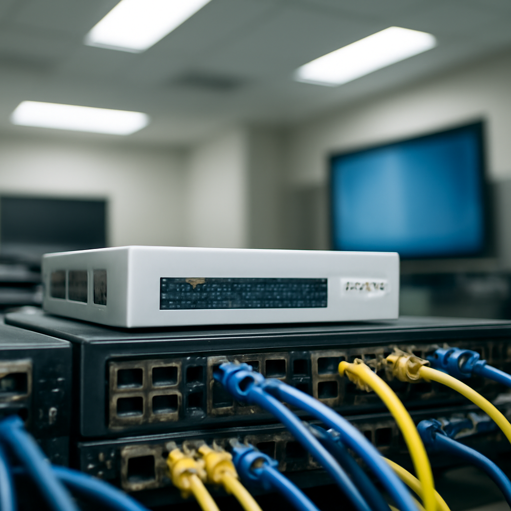 Network equipment and security appliance in a secure facility setup.