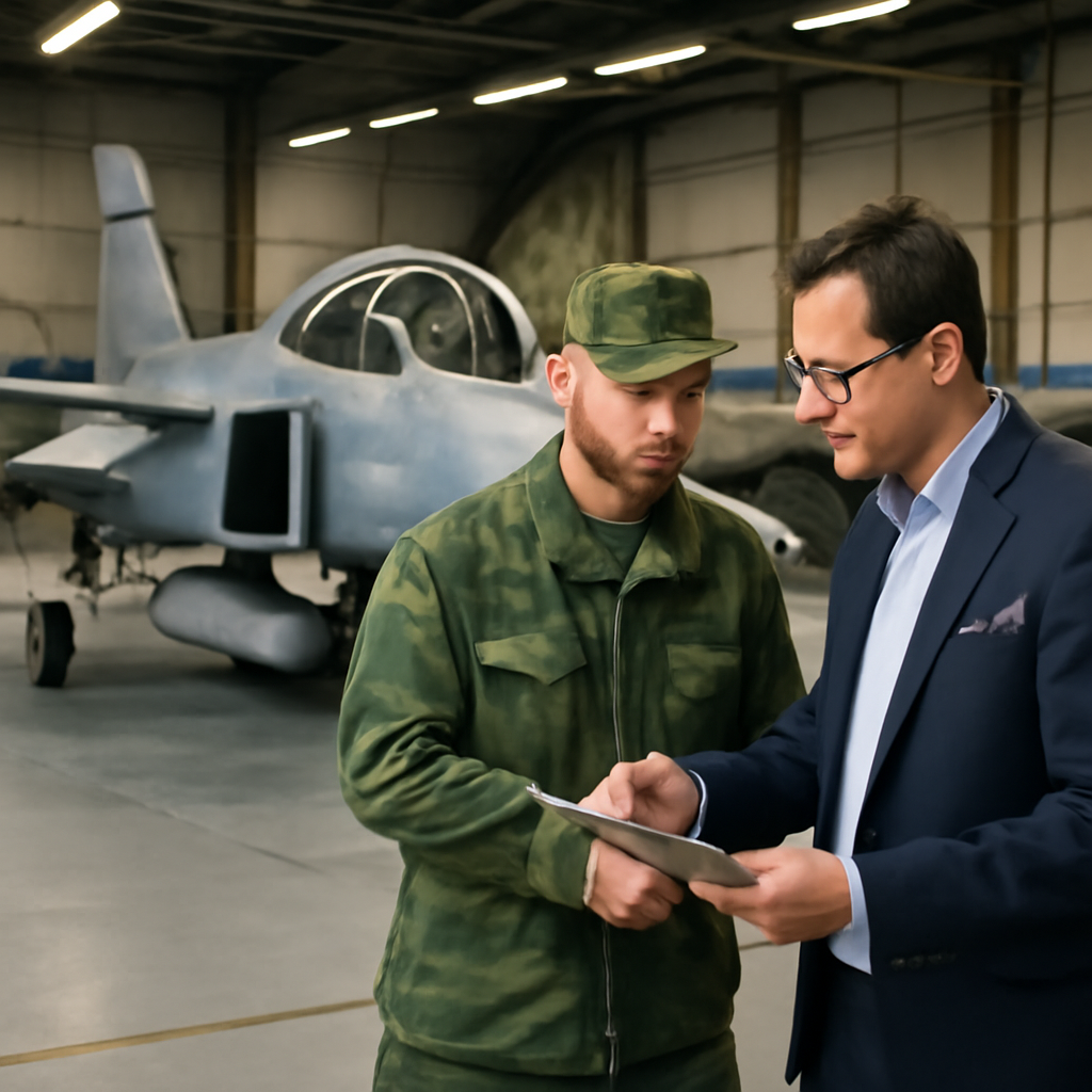 Swedish military personnel stand near Gripen fighter jets in a hangar.