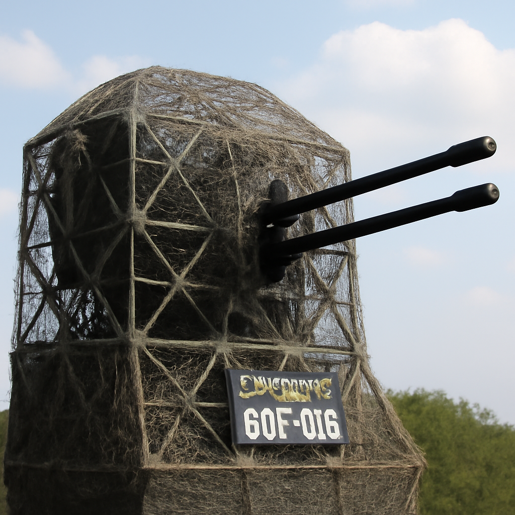 Republic of China Air Force GDF-006 Skyguard anti-aircraft cannon with anti-drone netting and twin protruding barrels under…