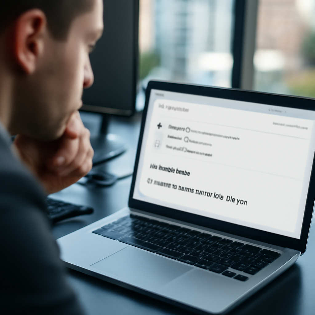 Employee looks concerned at laptop screen displaying OpenAI invitation email.
