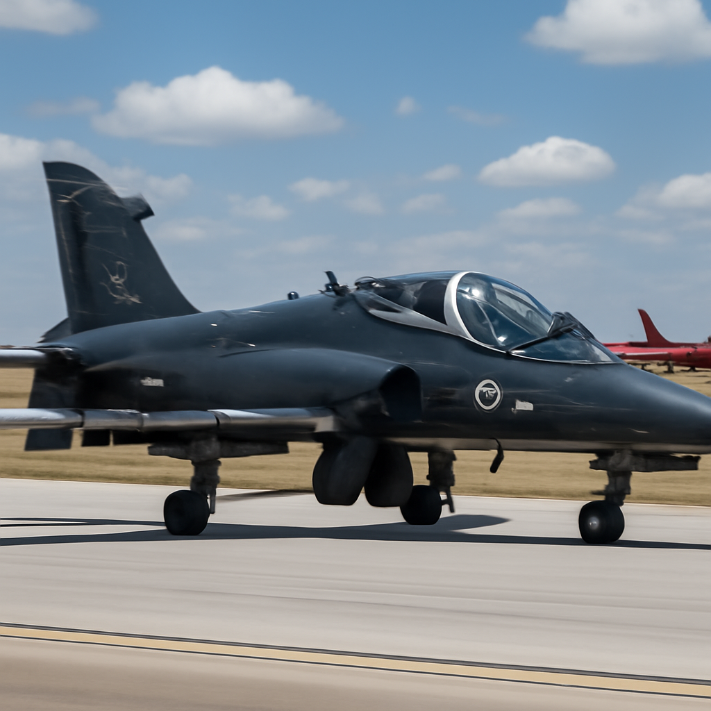 Royal Australian Air Force aircraft, including a Hawk 127 and several Pilatus PC-21 turboprops, sit on a runway under a…