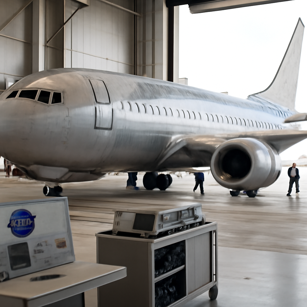 Boeing 737 aircraft being prepared for modification by technicians on a tarmac.