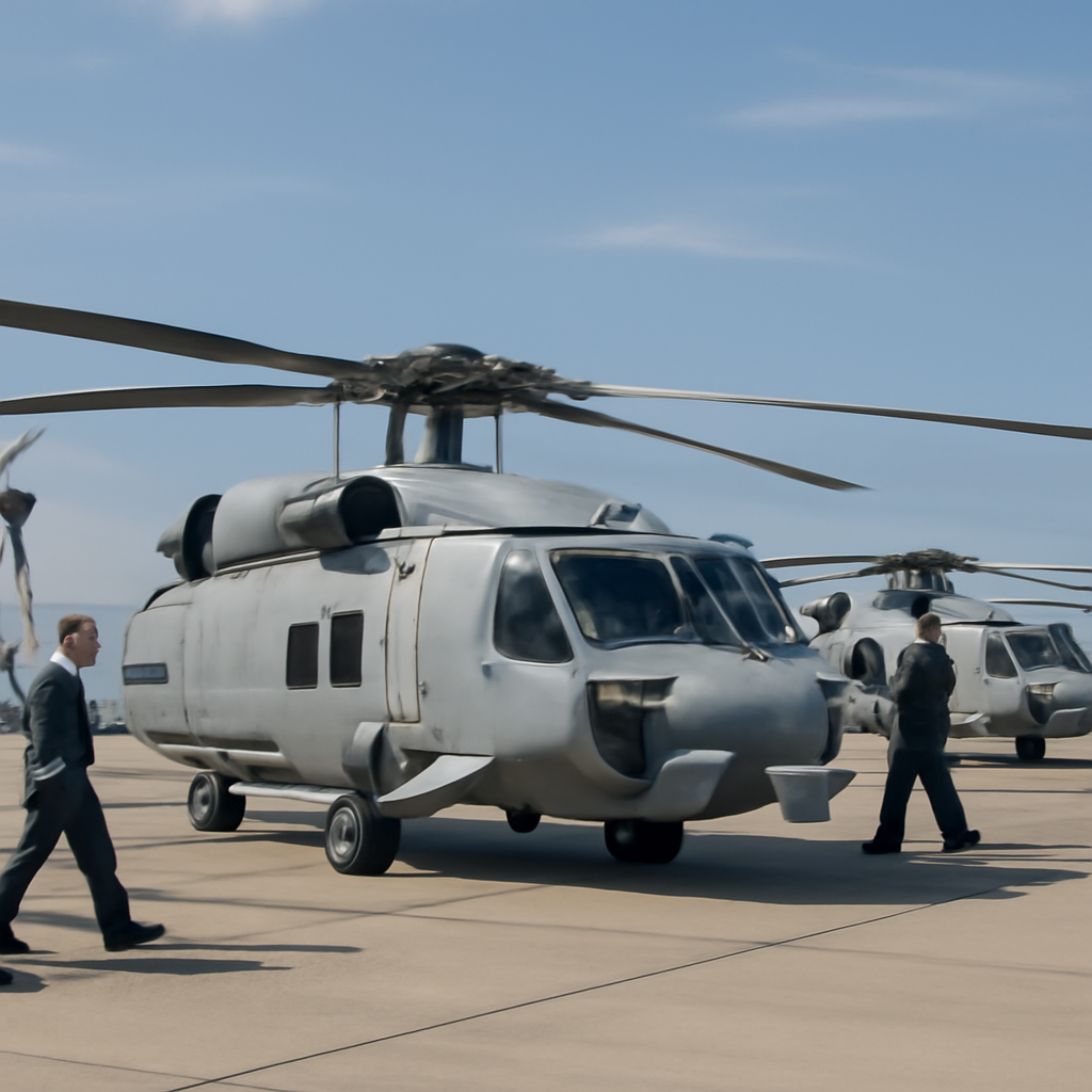 MH-60R Seahawk helicopters on a naval base tarmac with personnel present.