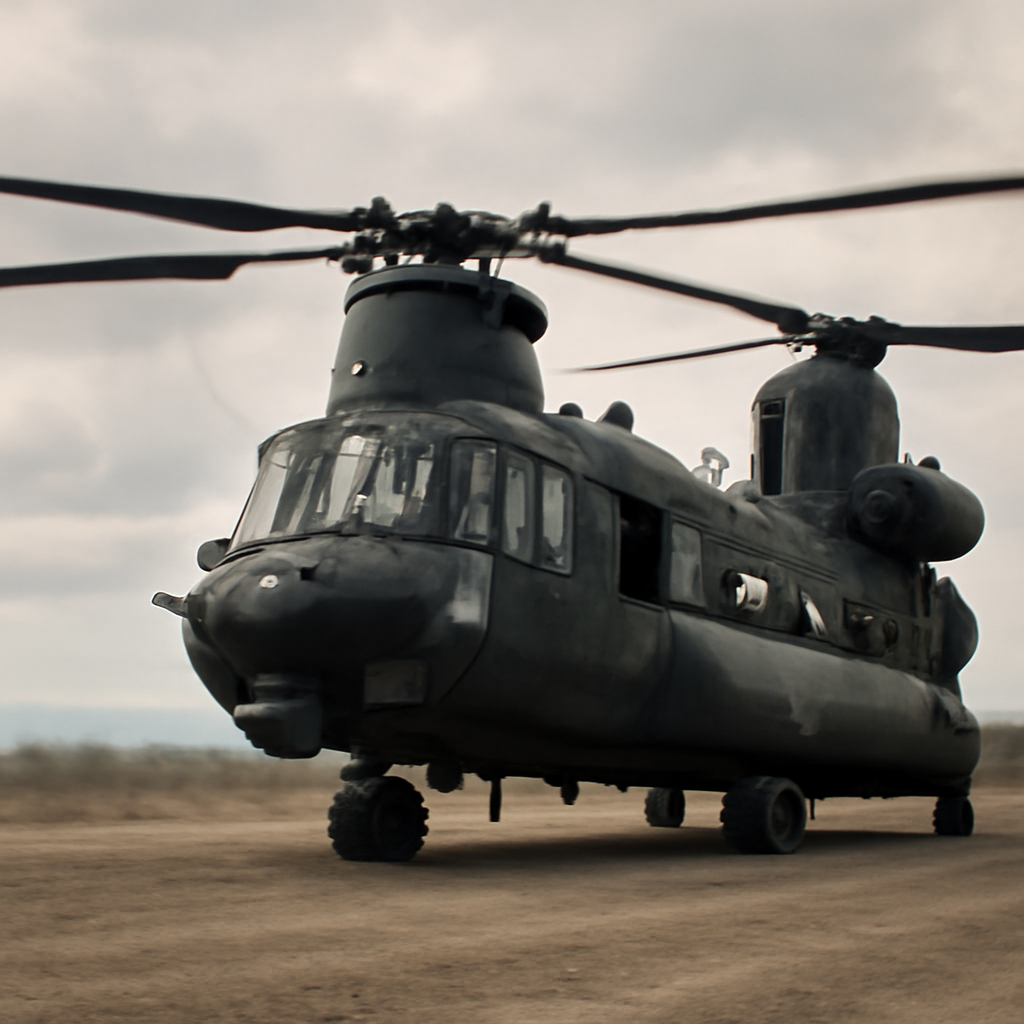 MH-47 Chinook helicopter in daytime setting, showcasing rugged design.