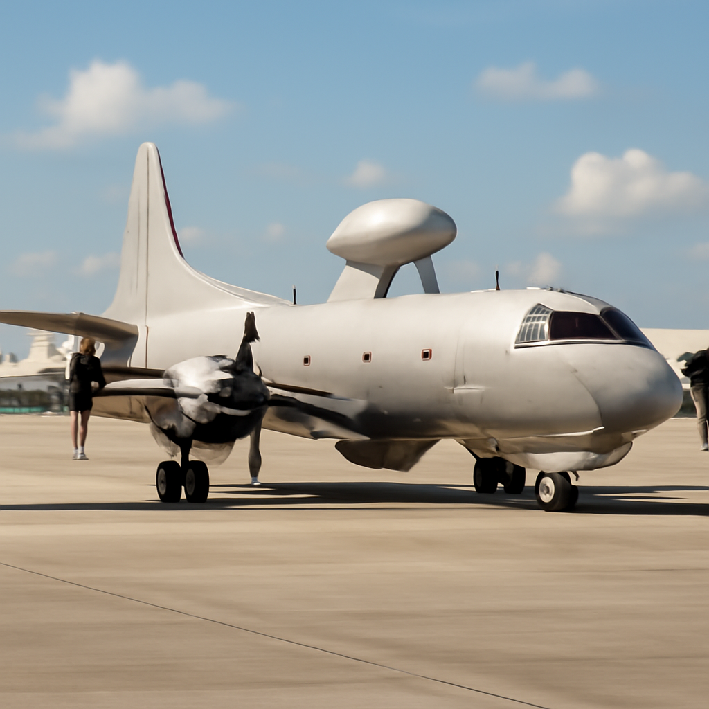 US Customs P-3 aircraft sits on tarmac at NASOC Jacksonville under a cloudy sky.