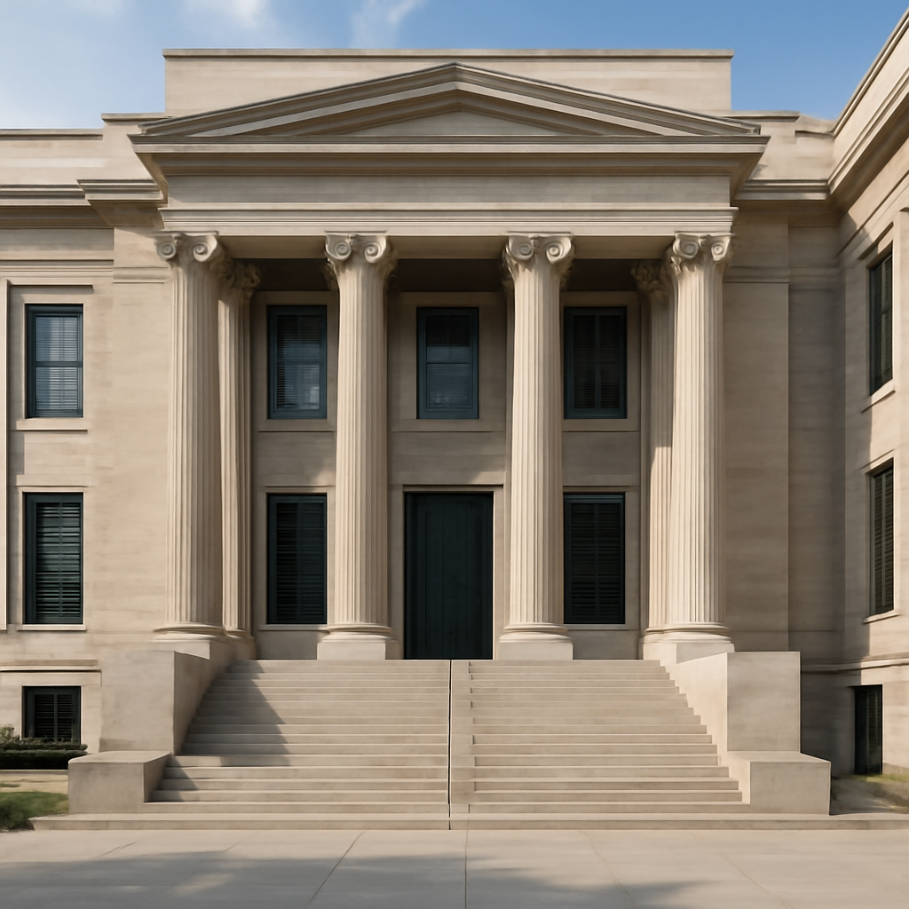 Federal court building exterior with columns and portico steps.