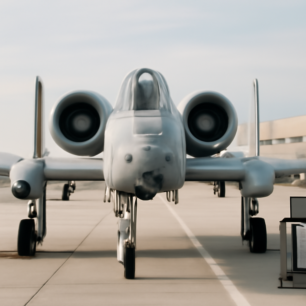 US military A-10 Thunderbolt II aircraft on a runway with tech upgrades hinted at in the background.