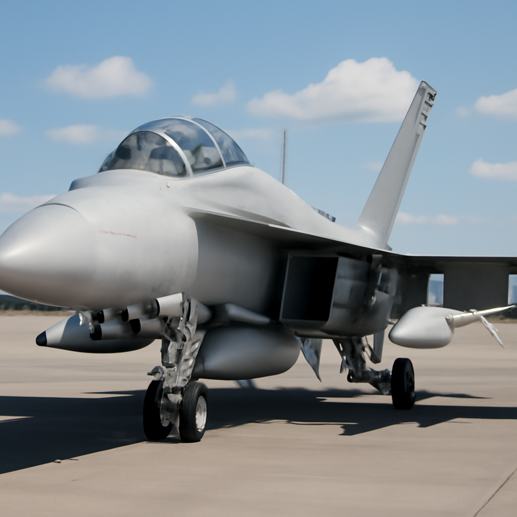 F/A-18F Super Hornet fighter jet with AIM-260 missile mounted on fuselage at Eglin Air Force Base.