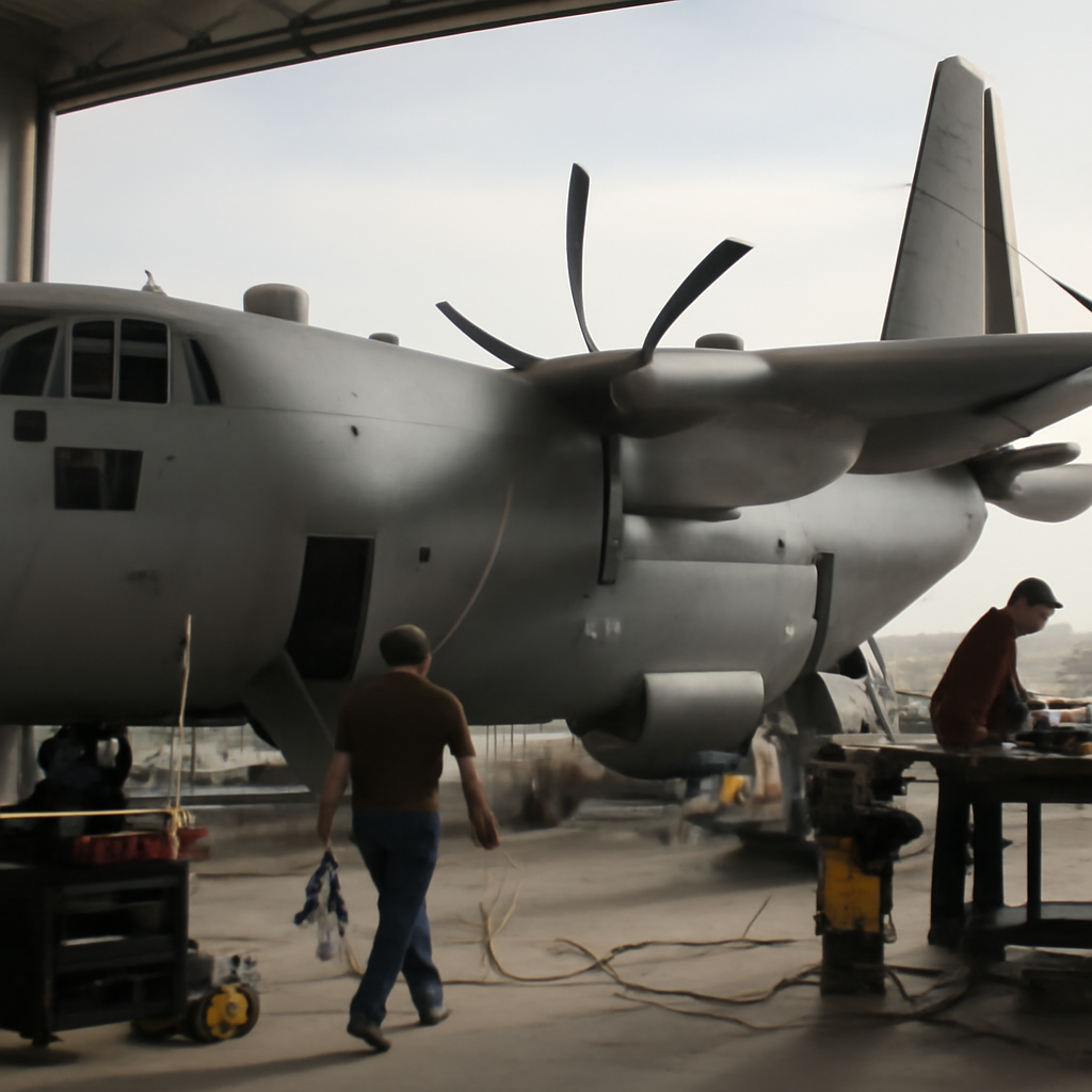 US Navy aircraft parked on tarmac with technicians and equipment nearby.