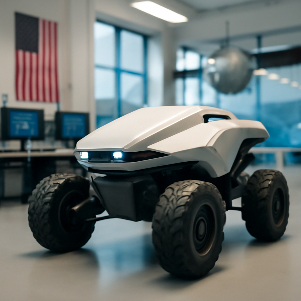 US military lab with futuristic robotic system and high-tech infrastructure.