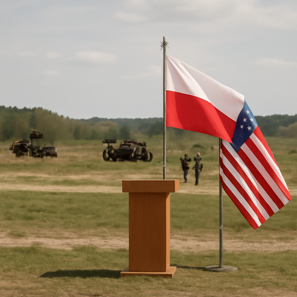Military equipment in a rural Polish landscape.