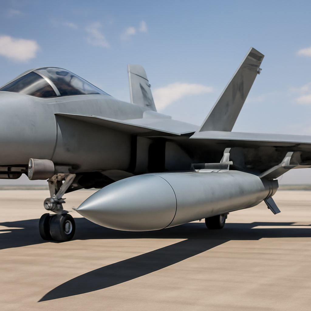 Military aircraft on a runway with a sleek missile on a launcher under a bright Australian sky.