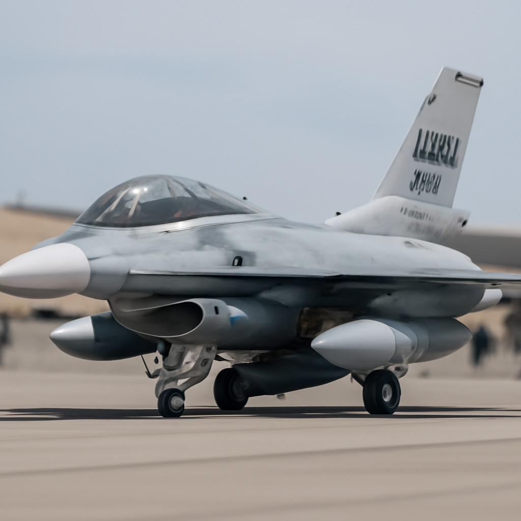 Modified F-16D Viper aircraft on a runway at Edwards Air Force Base.