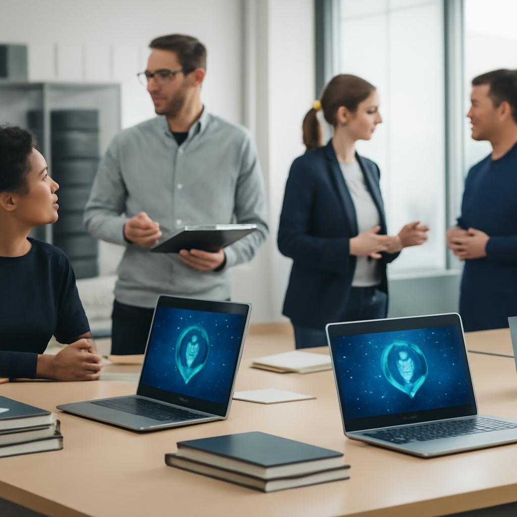 Cybersecurity team discusses around a conference table in a modern operations room.