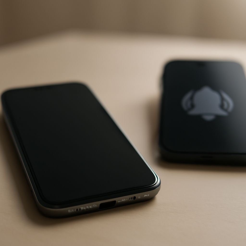 Two phones on a plain surface, one still and one recently ringing.