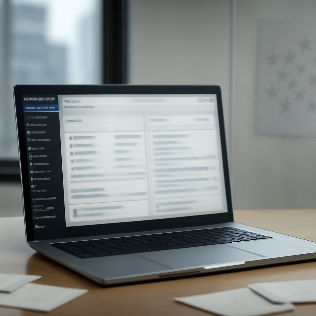 WordPress website backend interface on a laptop screen with a cityscape background.